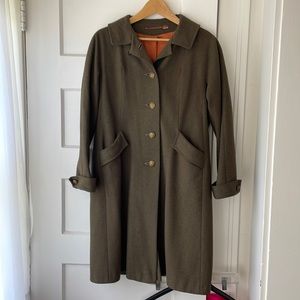 Vintage Army Green Long Wool Coat